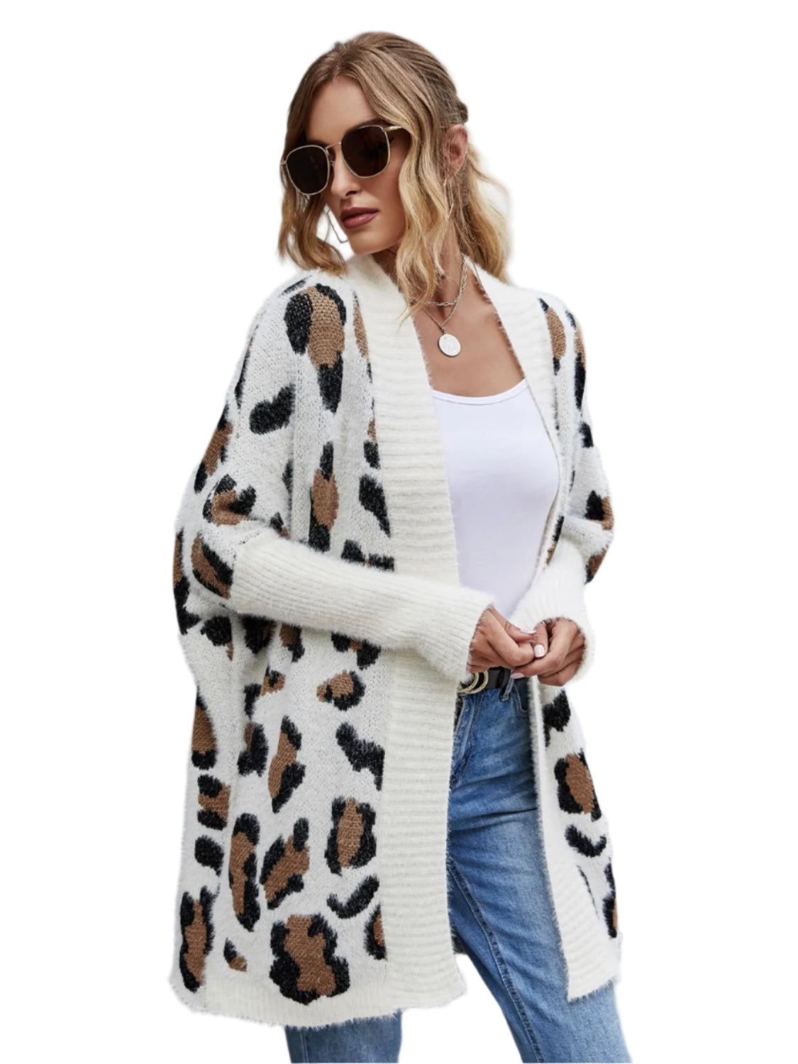 Angel Wings Leopard Pattern Fuzzy Cardigan