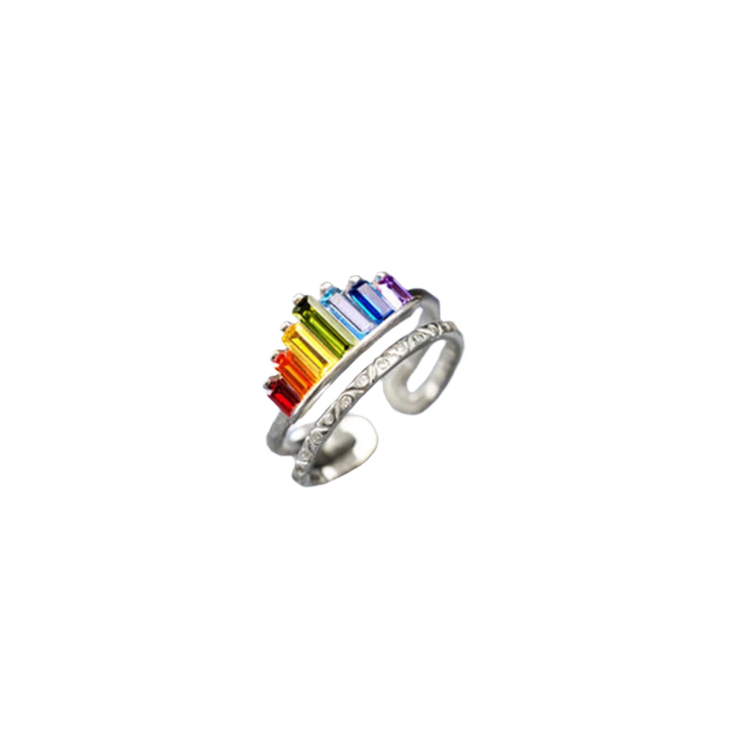 Rainbow Zircon 925 Sterling Silver Double-Layered Ring