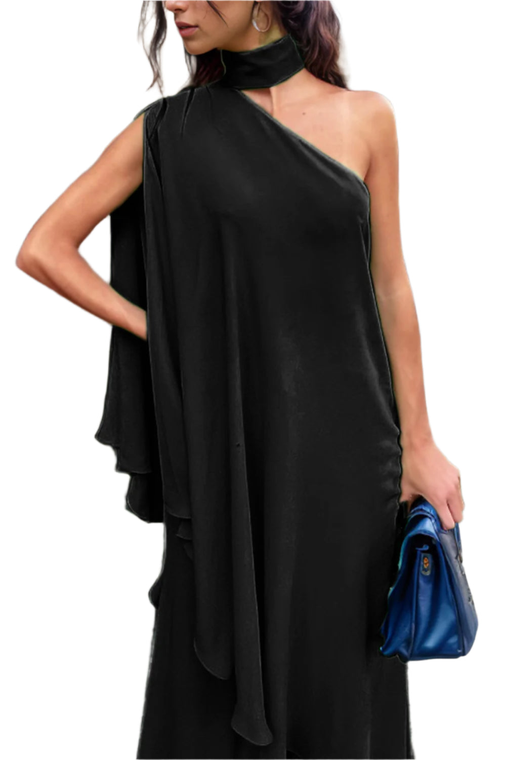 Mock Neck Single Shoulder Top and Pants Set