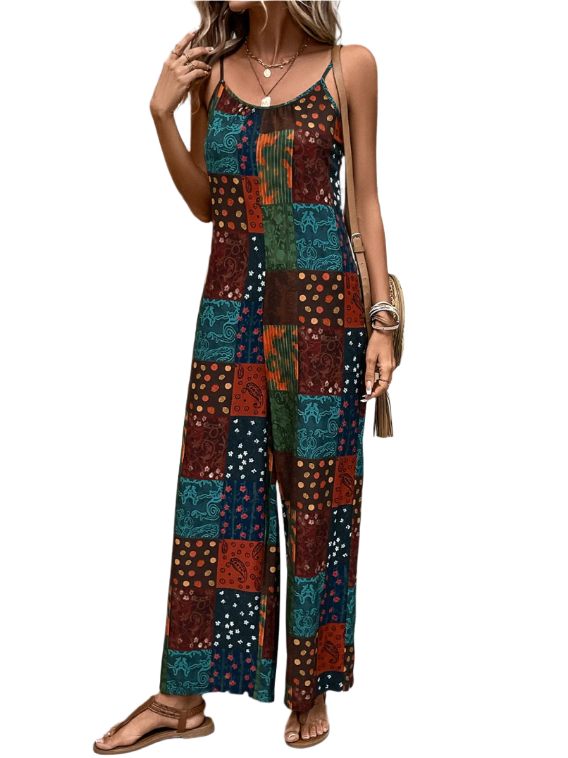 Printed Scoop Neck Spaghetti Strap Jumpsuit