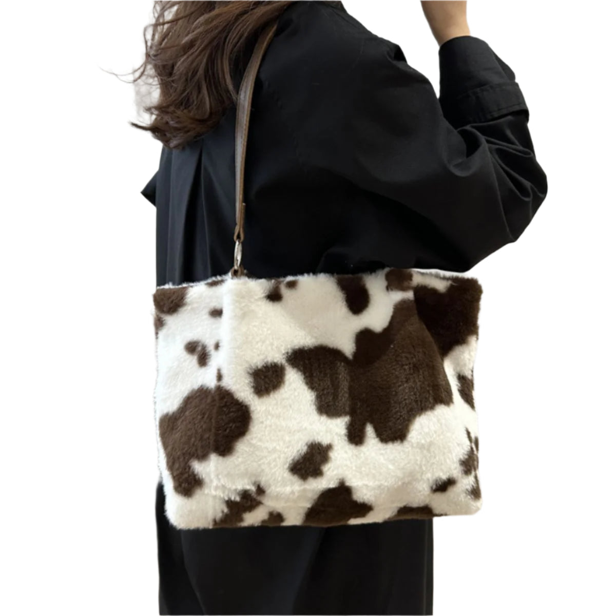 Cow Print Furry Tote Bag