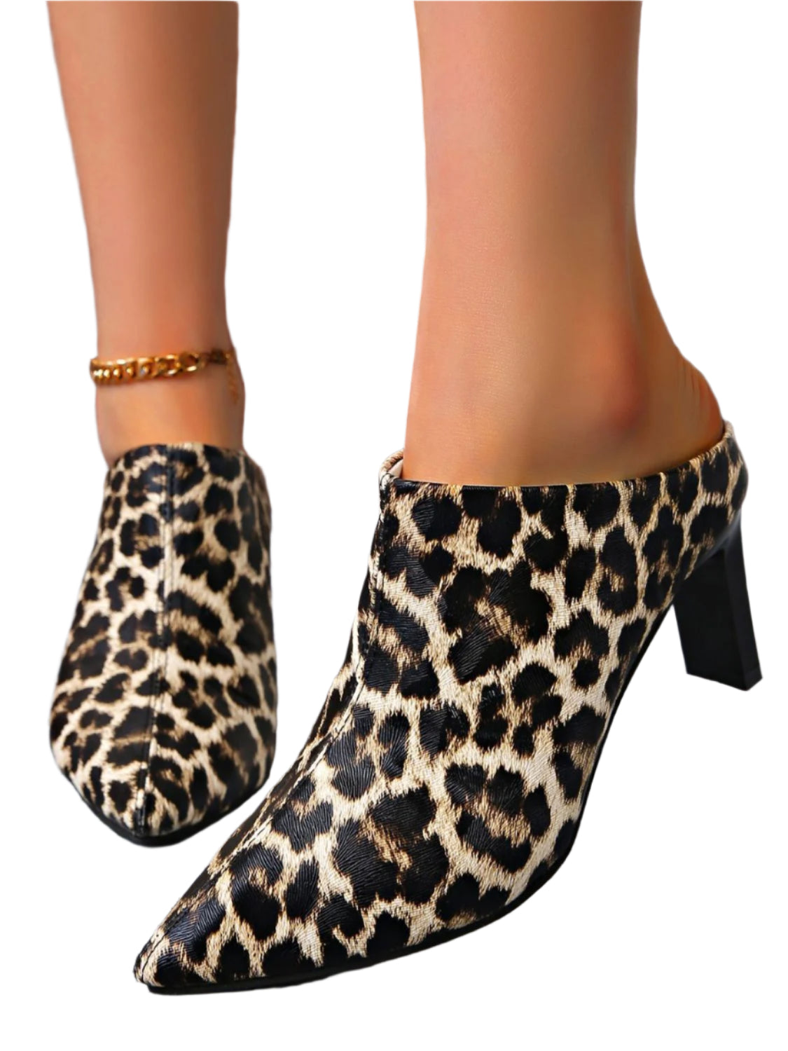 PU Leather Leopard Point Toe Pumps
