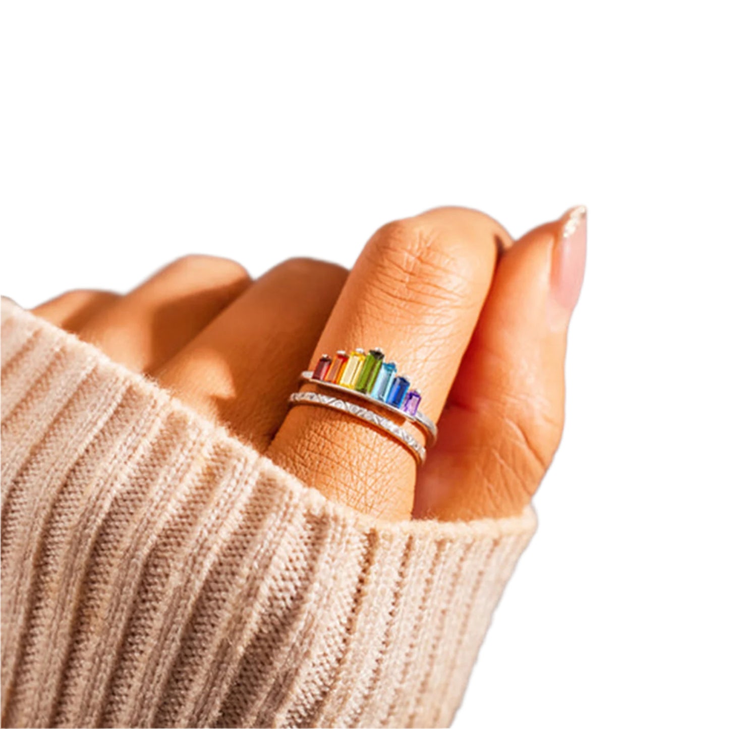 Rainbow Zircon 925 Sterling Silver Double-Layered Ring