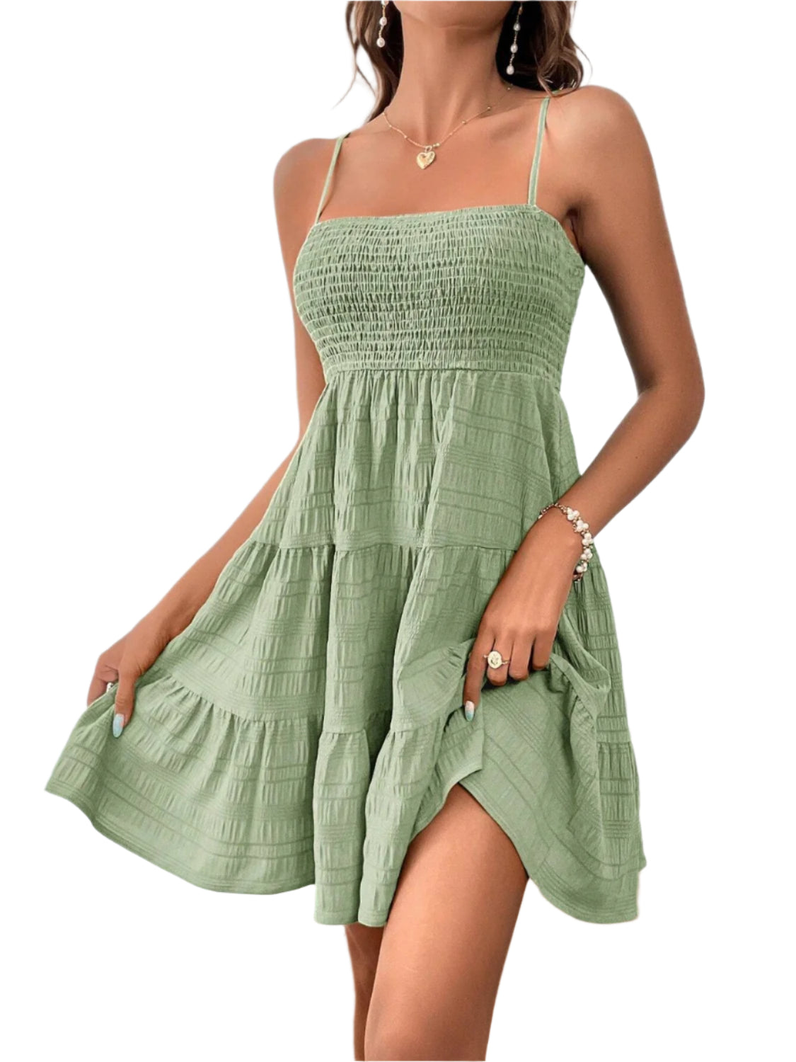Smocked Tiered Sleeveless Mini Dress