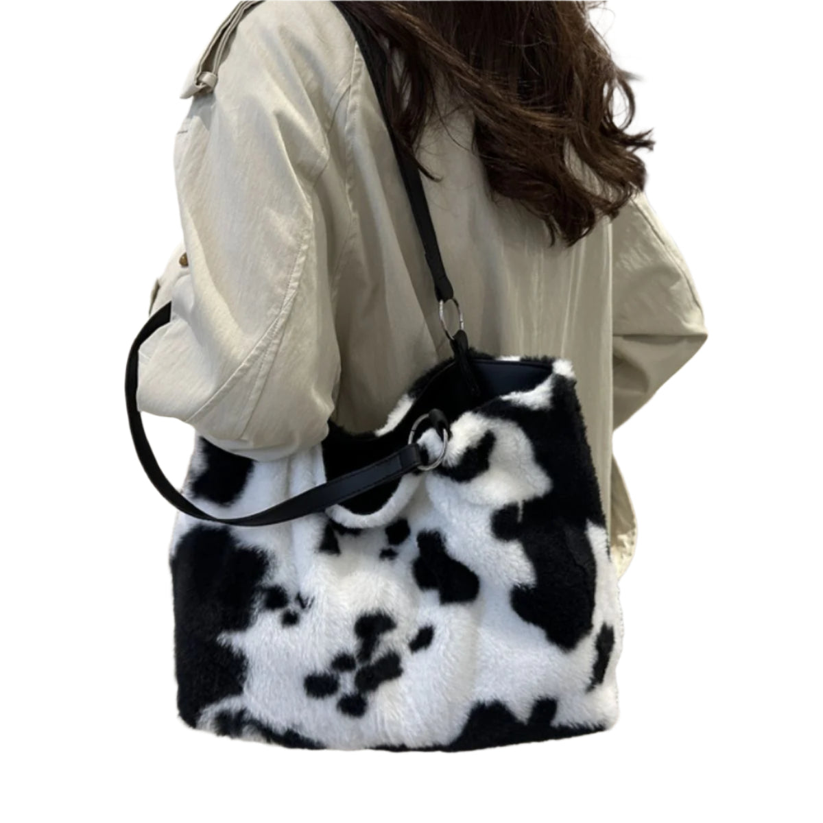 Cow Print Furry Tote Bag