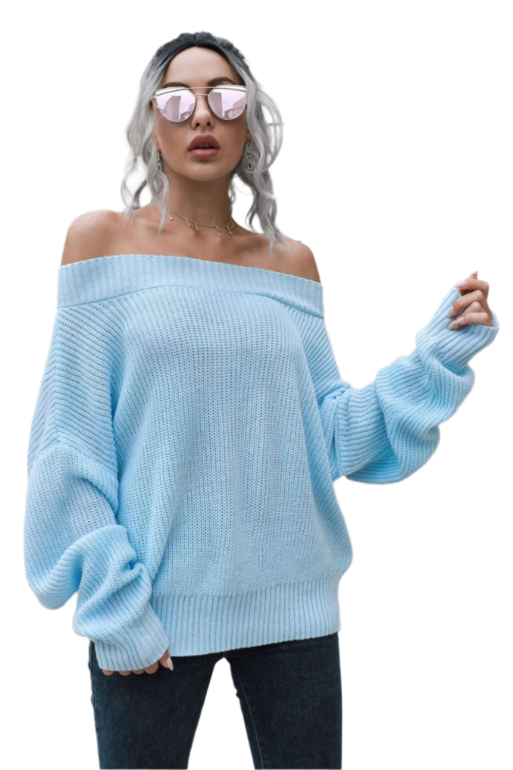 Off-Shoulder Ribbed Long Sleeve Pullover Sweater