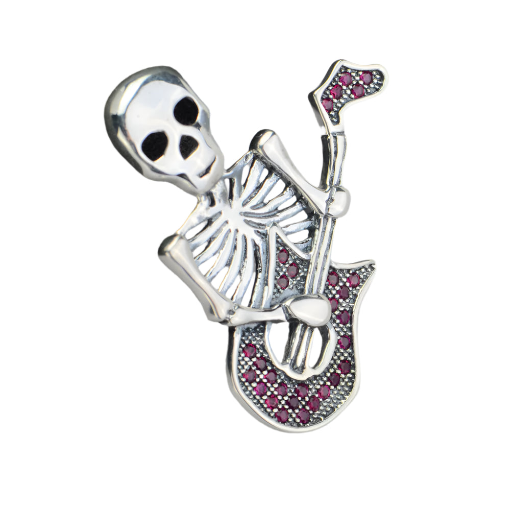 Skeleton Playing Guitar Pendant 925 Sterling Silver Necklace
