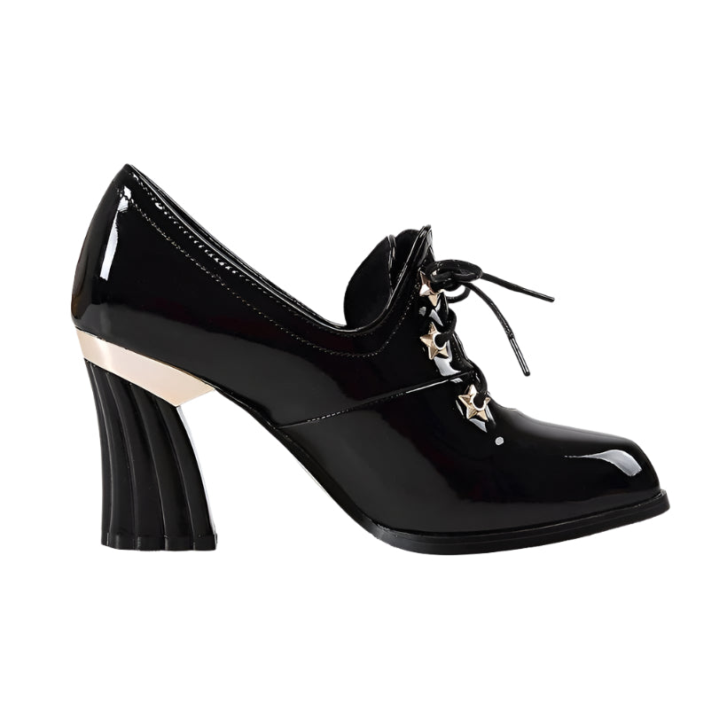 Block Heel PU Leather Shoes with Star Accents