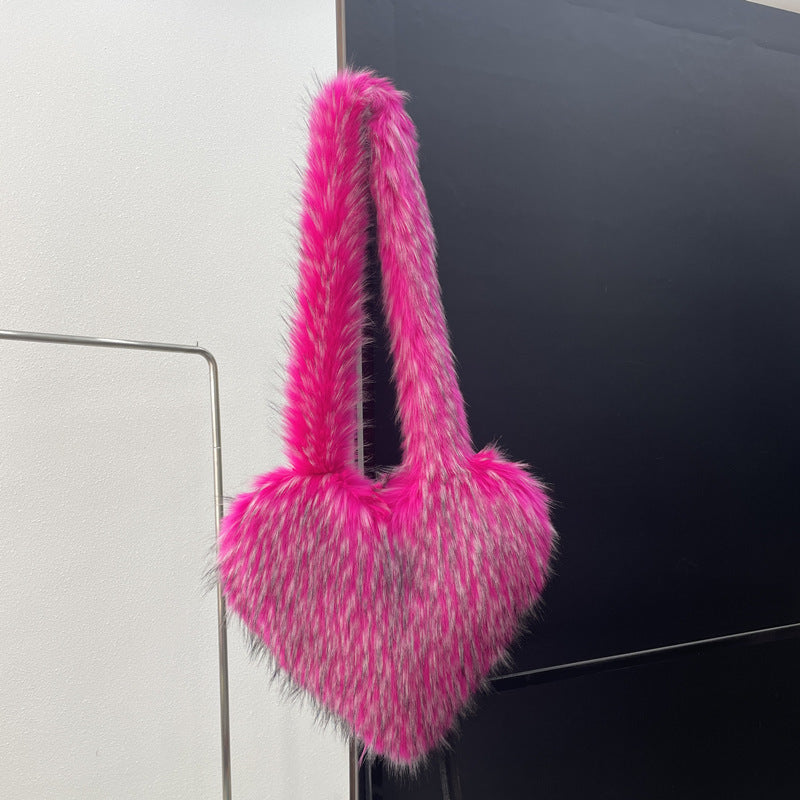Faux Fur Big Heart Crossbody Bag