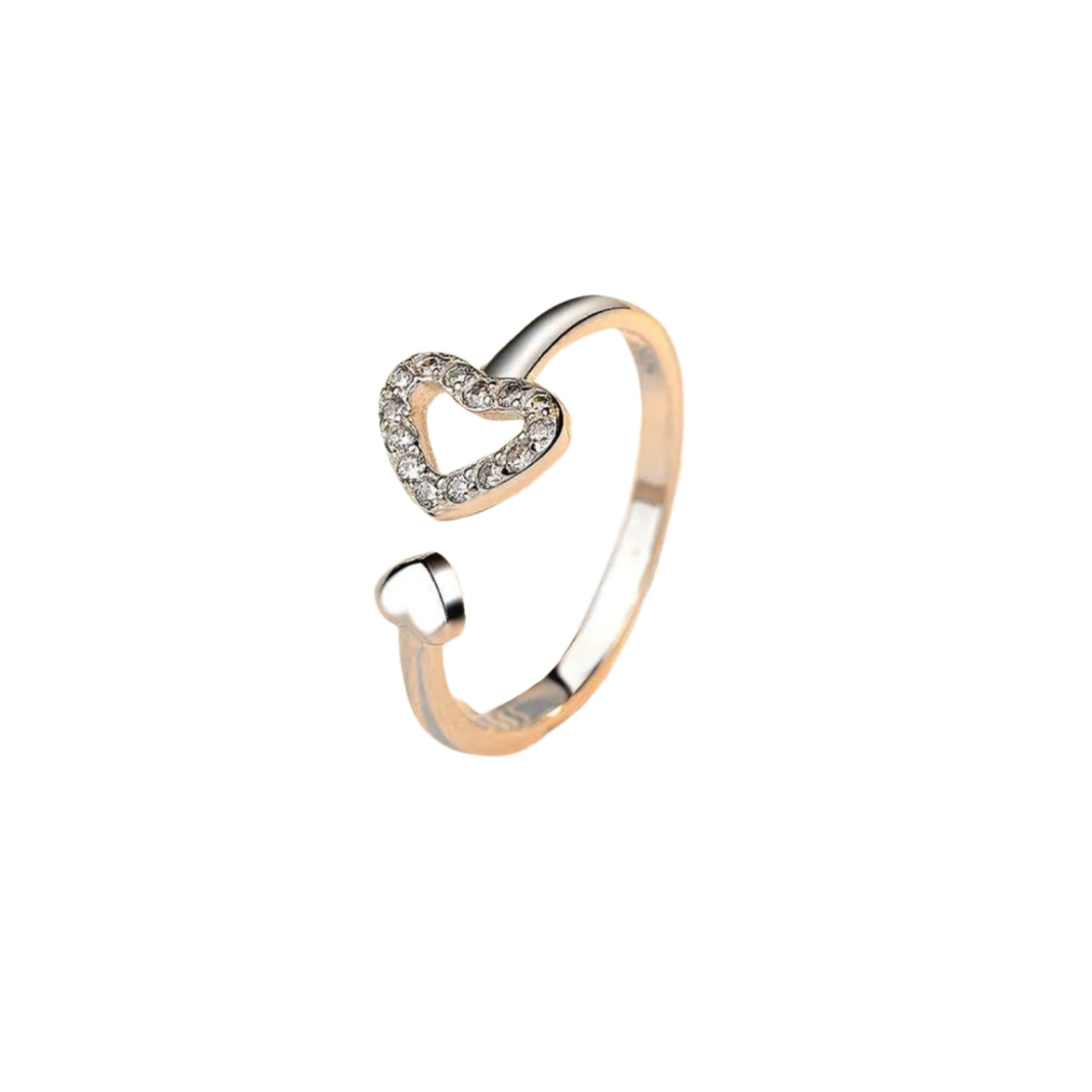 925 Sterling Silver Inlaid Zircon Heart Open Ring