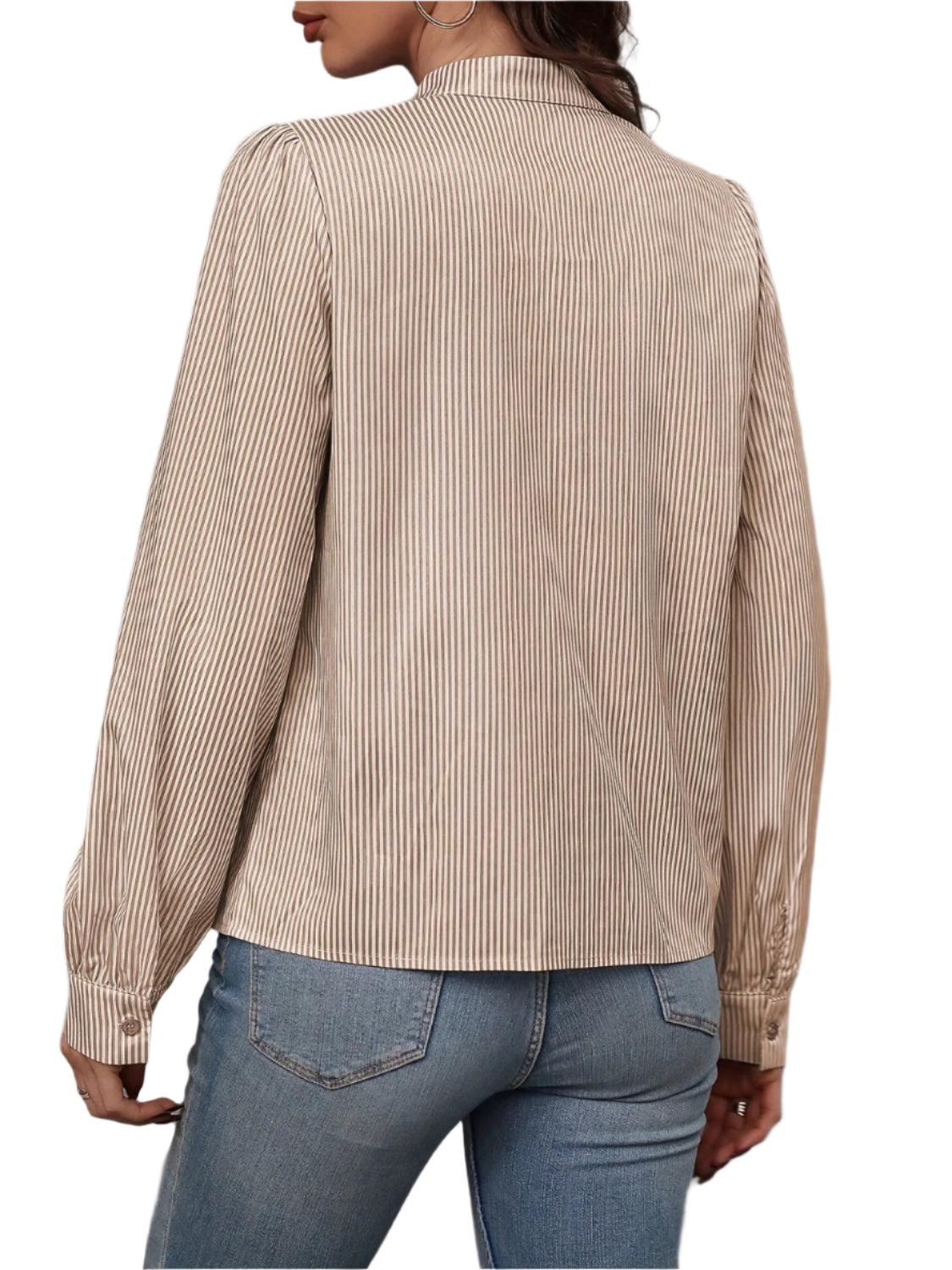 Tied Striped Long Sleeve Blouse