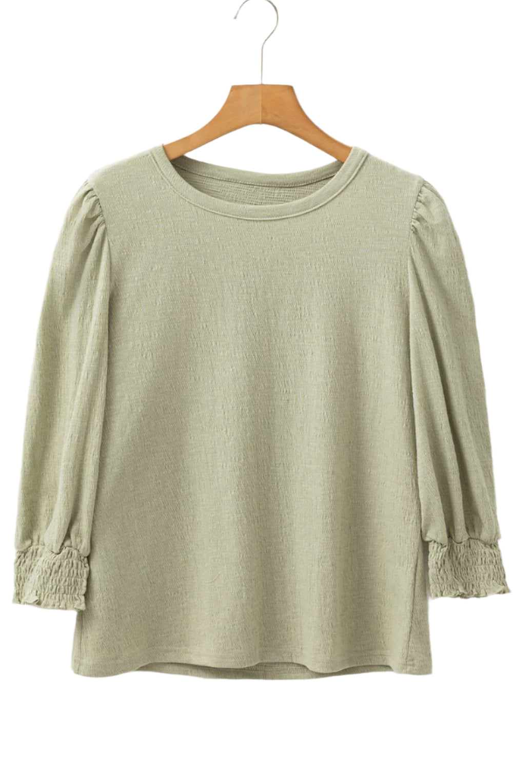 Textured Round Neck Three-Quarter Sleeve Blouse