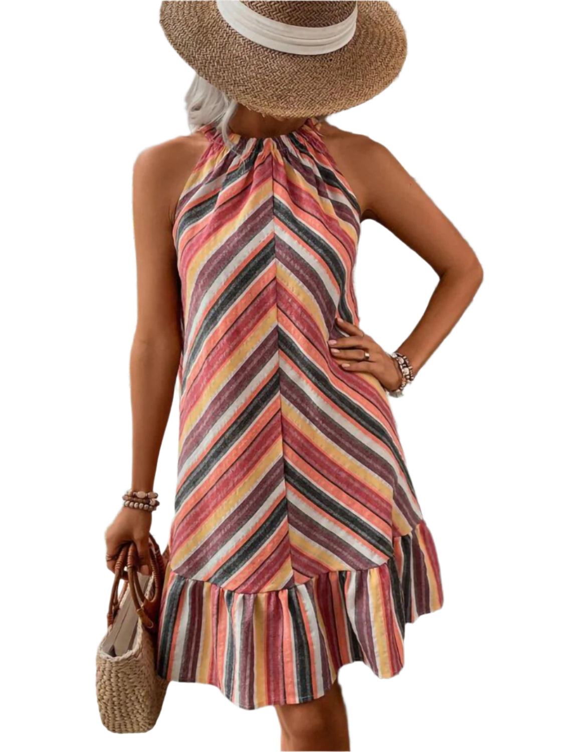 Striped Grecian Neck Dress