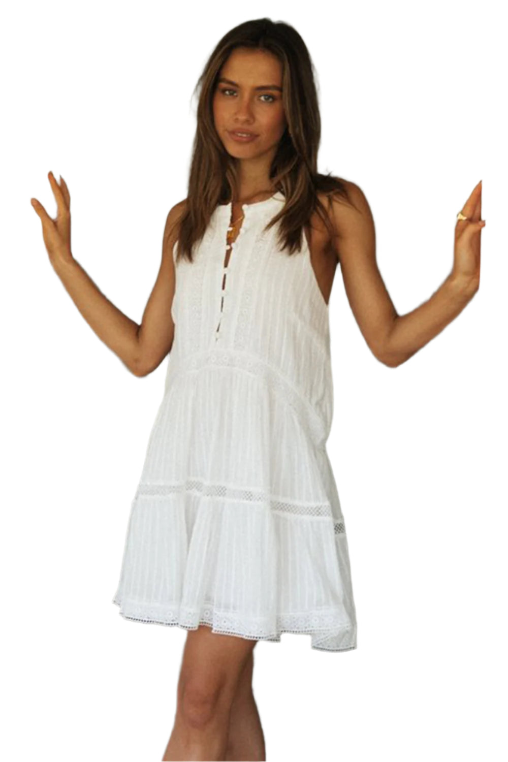 Half Button Sleeveless Mini Dress