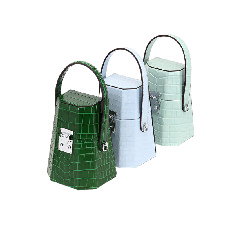 Single Strap Cowhide Unique Trapezoid Shaped Handbag