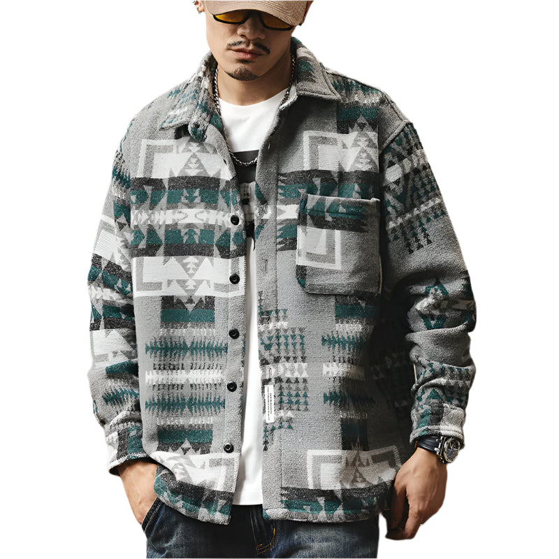 Men's Button Down Collard Geometric Shirt