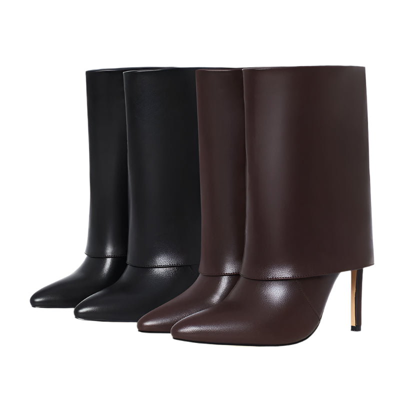 Long Fold Cowhide Leather Boots