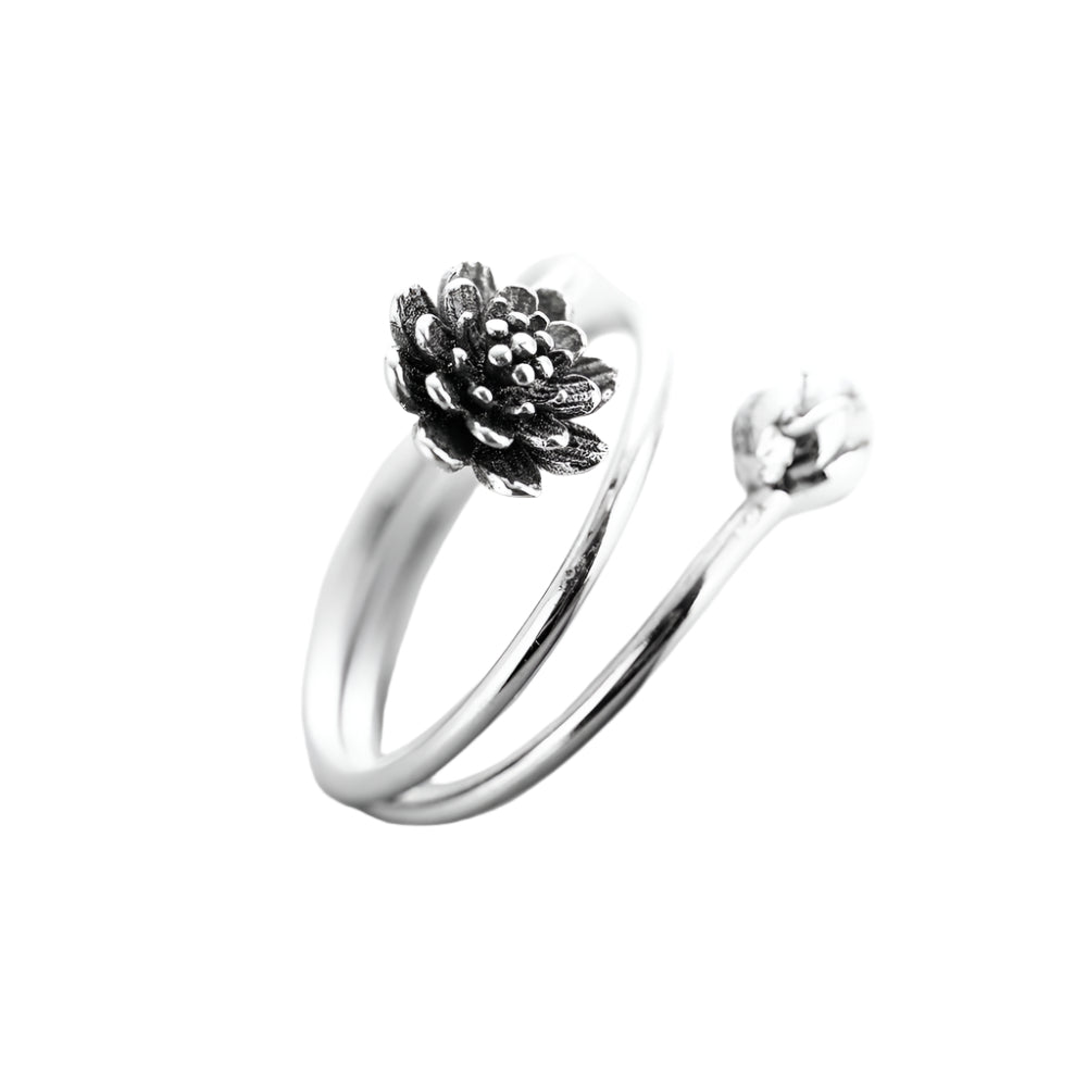 Adjustable 925 Sterling Silver Lotus Ring