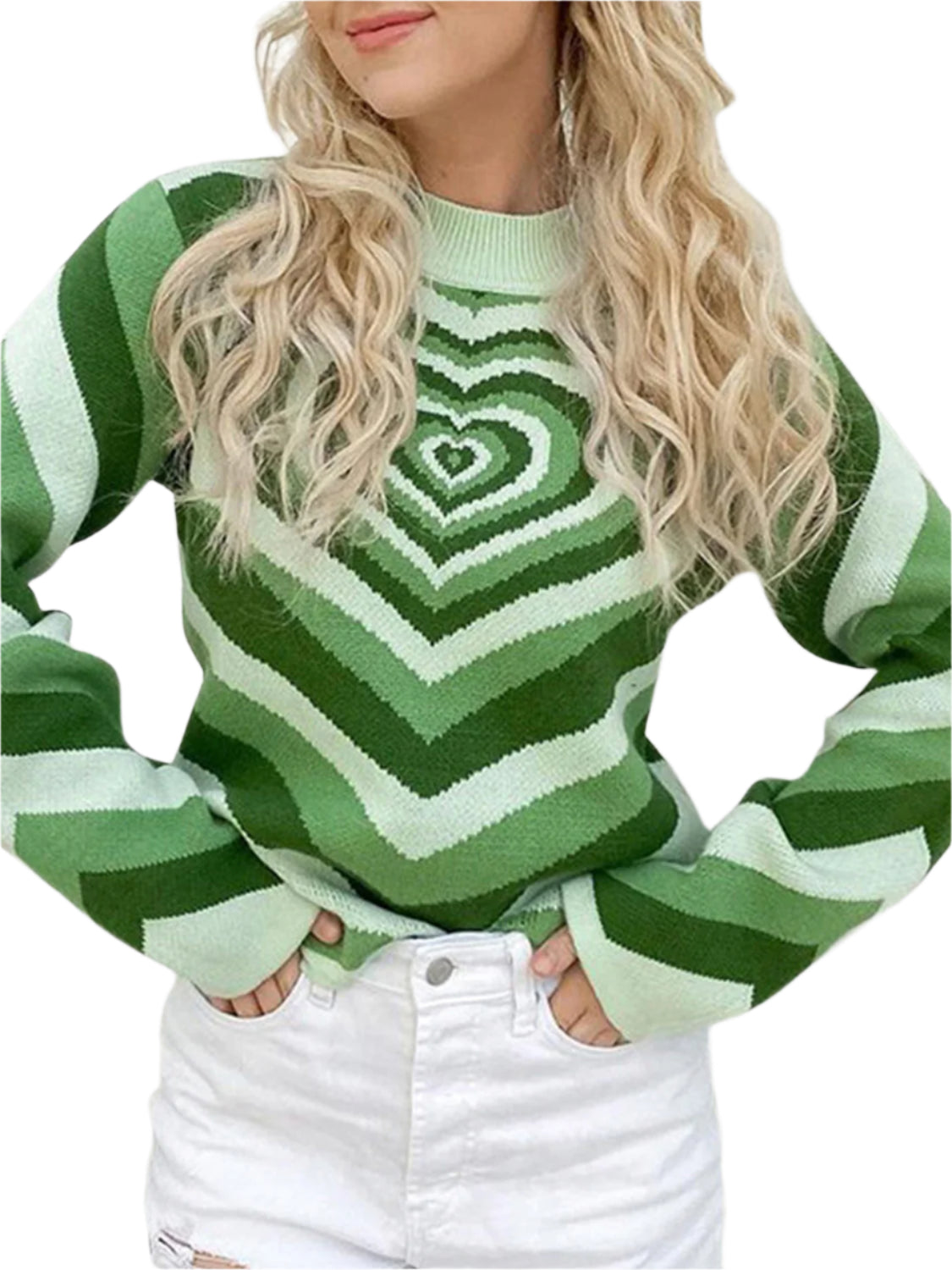 Heart Mock Neck Long Sleeve Sweater