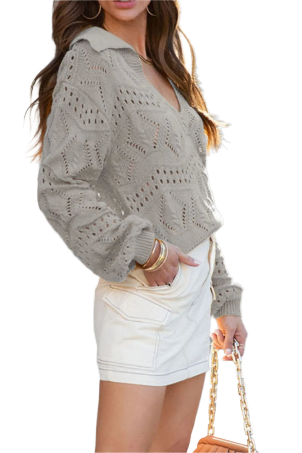Hollow Out Johnny Collar Sweater