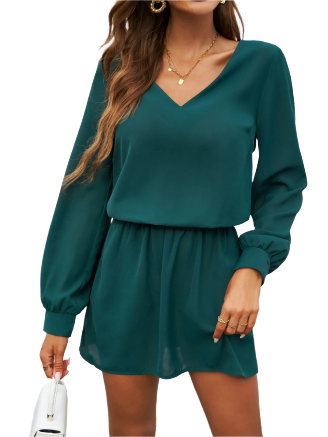 Devine Cutout V-Neck Long Sleeve Mini Dress