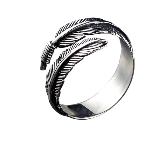 Adjustable 925 Sterling Silver Feather Ring