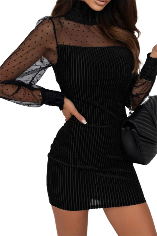 Polka Dot Mock Neck Long Sleeve Dress