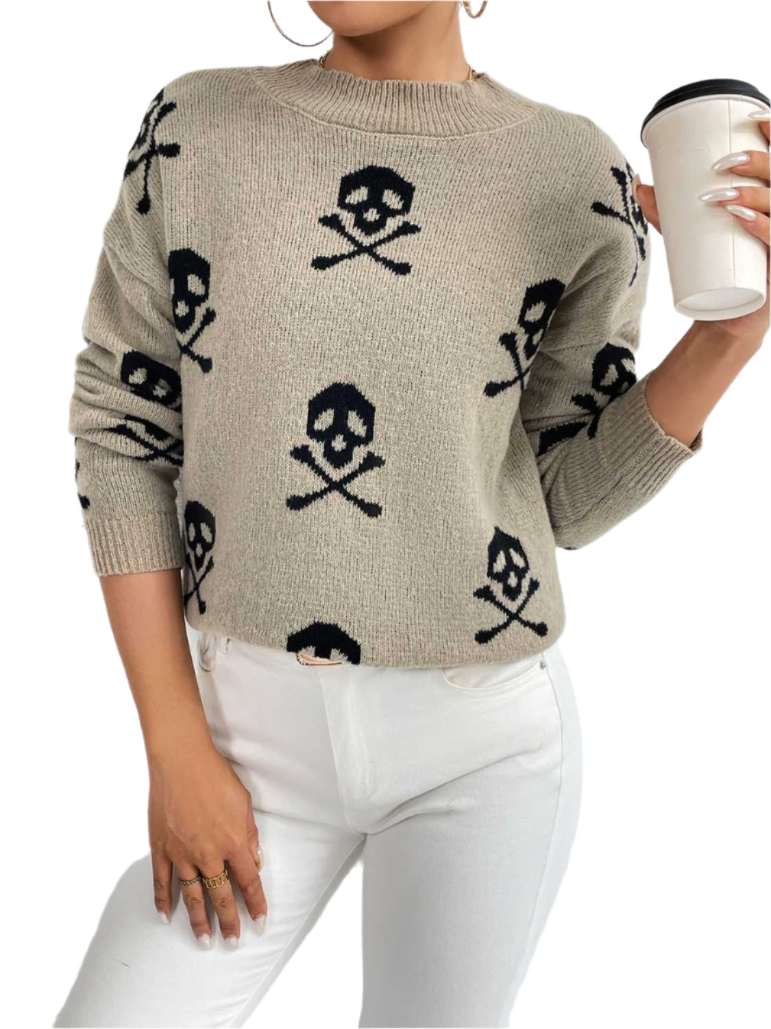 Patterned Drop Shoulder Sweater