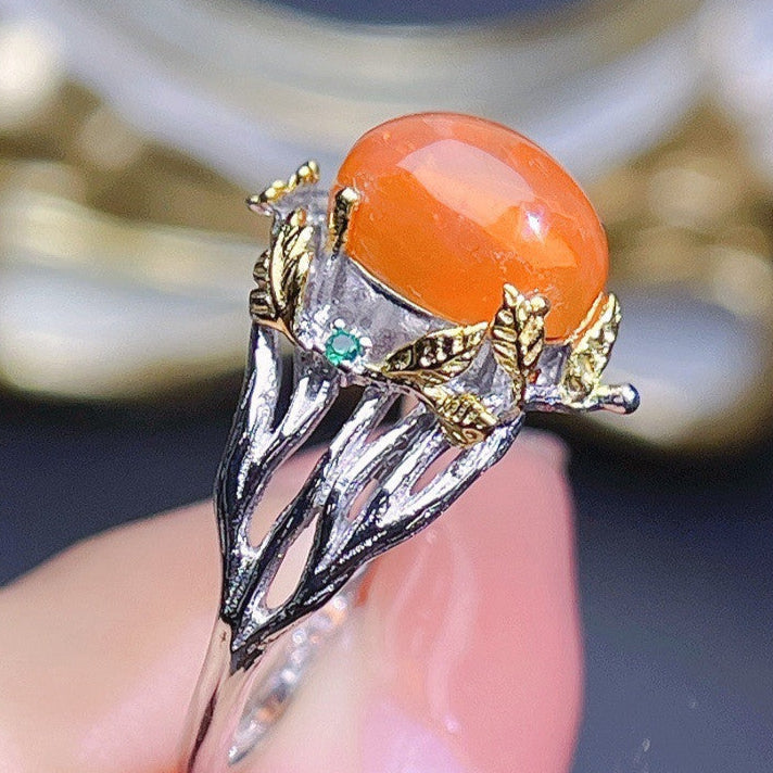 Fire Opal Crystal 925 Sterling Silver Ring