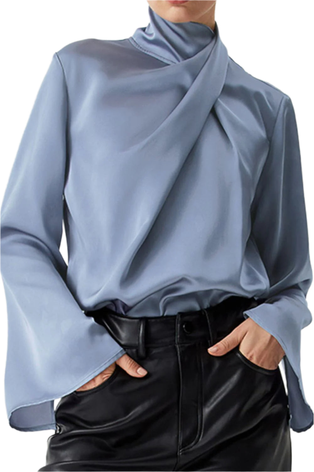 Cutout Turtleneck Long Sleeve Blouse