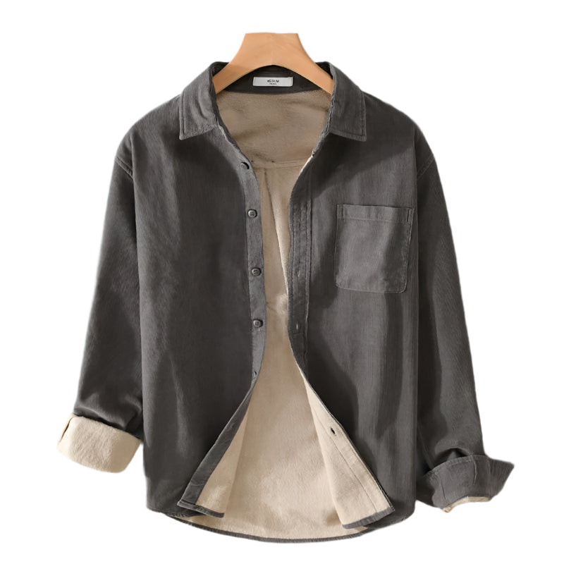 Cotton and Corduroy Warm Long Collard Button Down Shirt