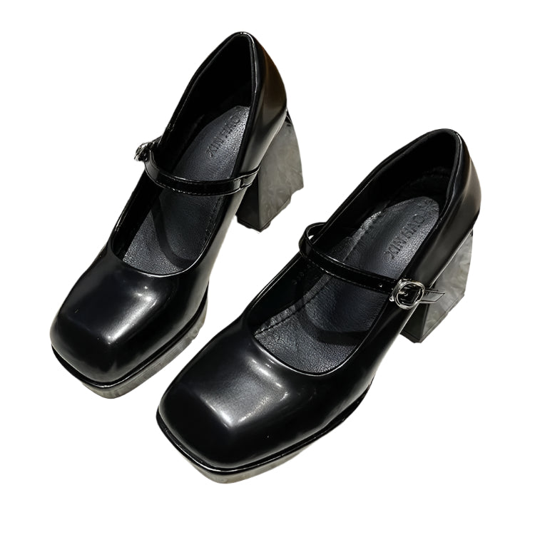 Square Toe Mary Jane Wide Chunky Heels