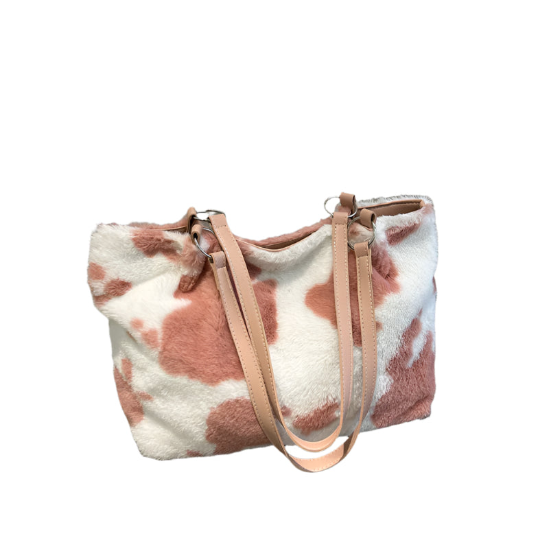 Cow Print Furry Tote Bag