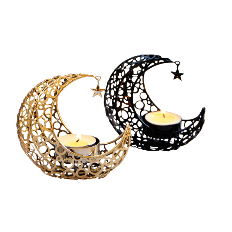 Iron Crescent Moon and Star Candle Holder