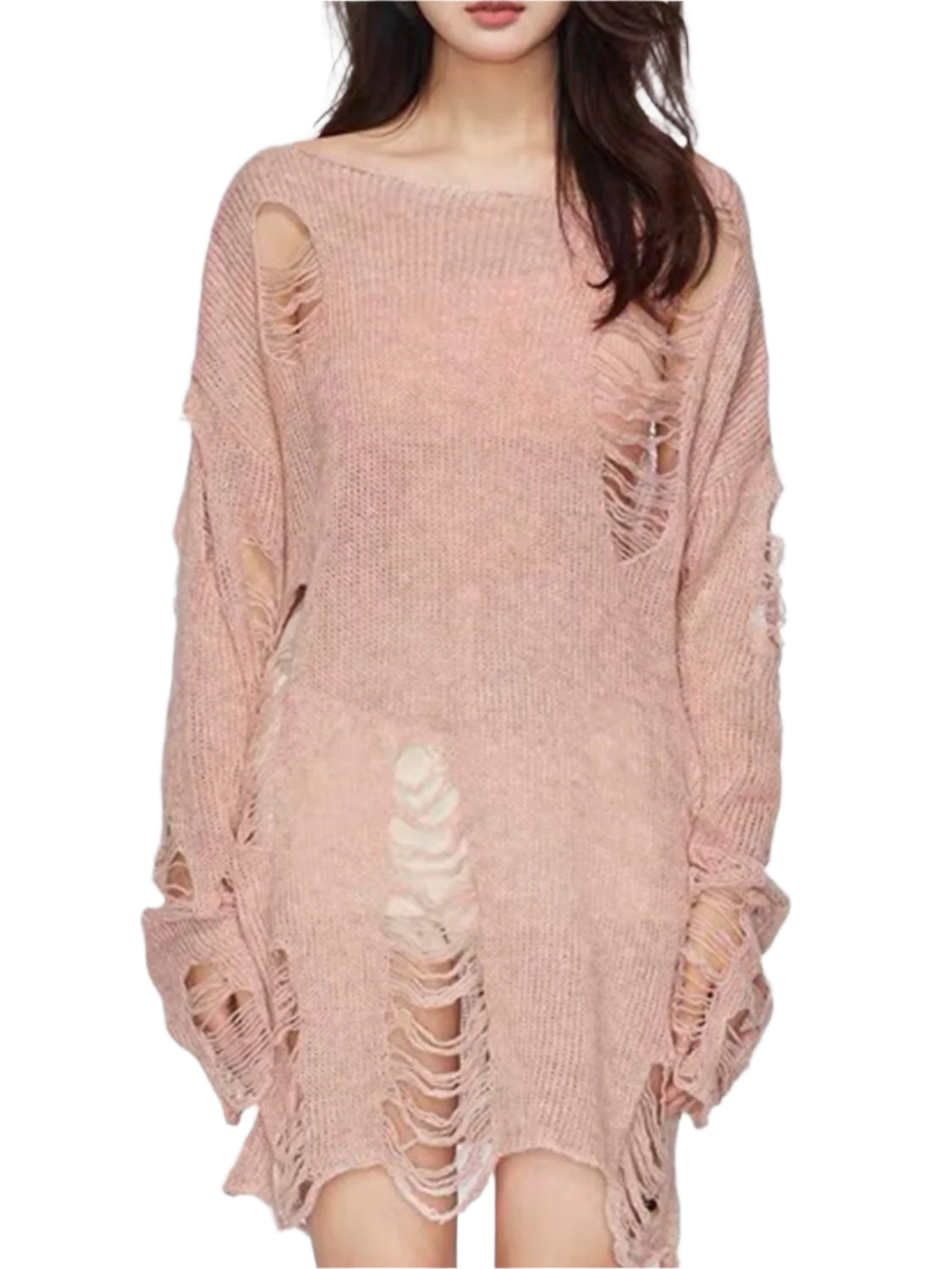 Distressed Boat Neck Knit Cover Up