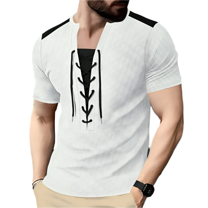 Men's Contrast Color Lace Up Shirt