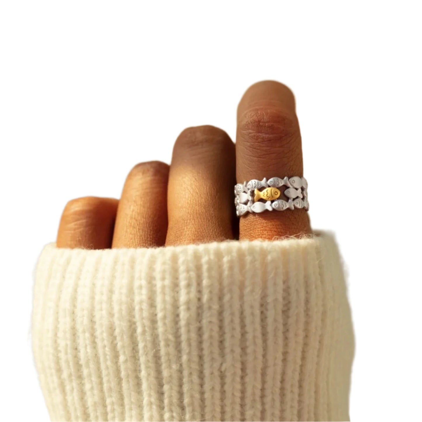 925 Sterling Silver Fish Open Ring