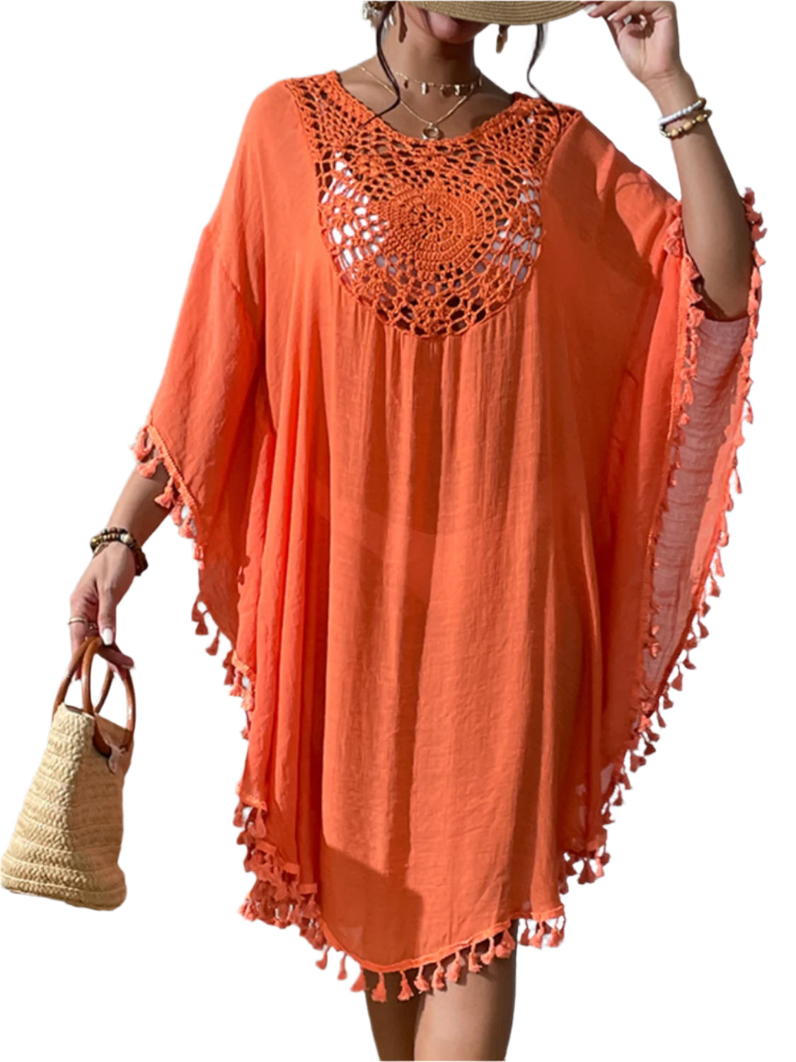 Tassel Cutout Scoop Neck Cover-Up Dress