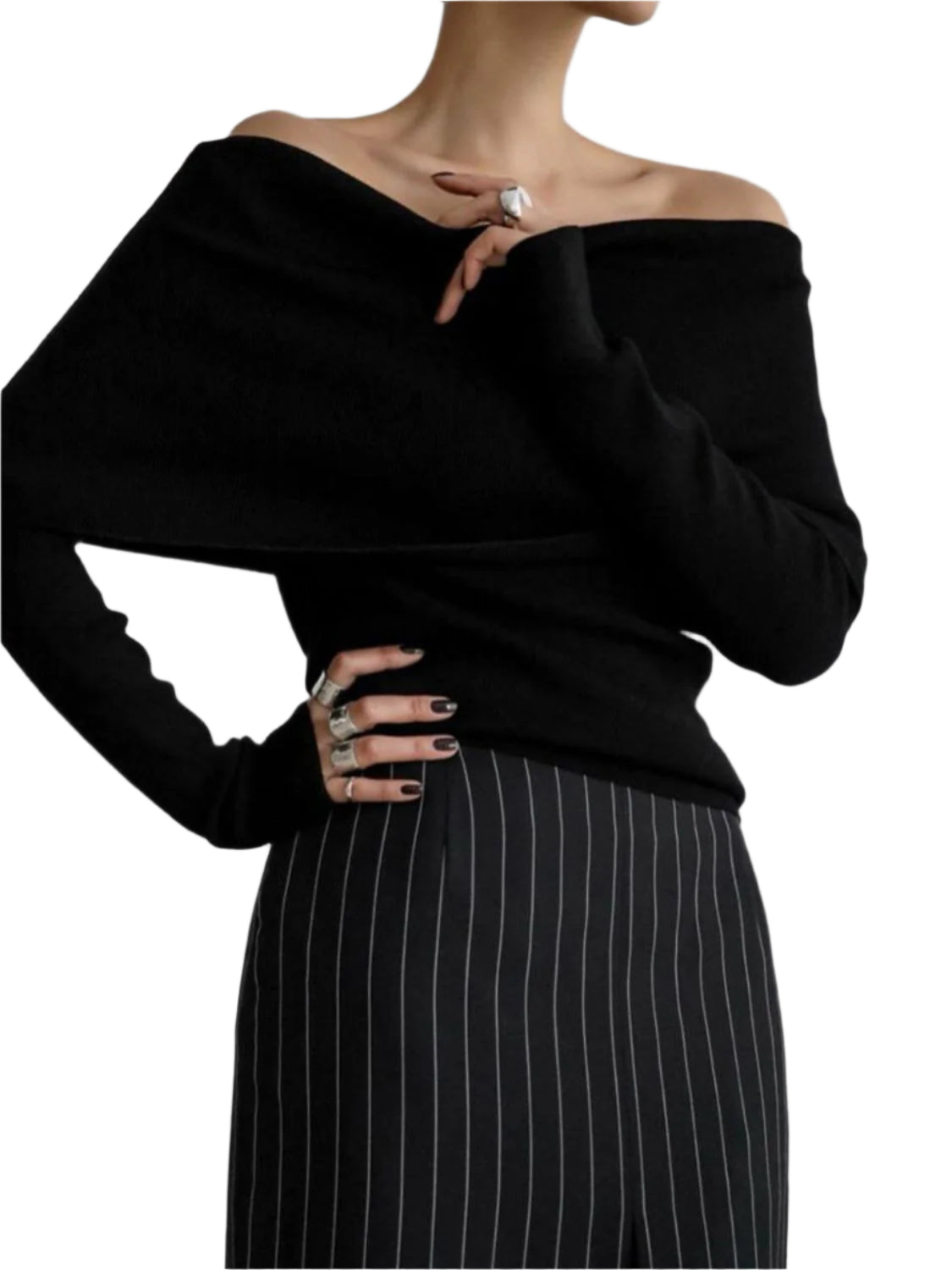 Off-Shoulder Long Sleeve Knit Top