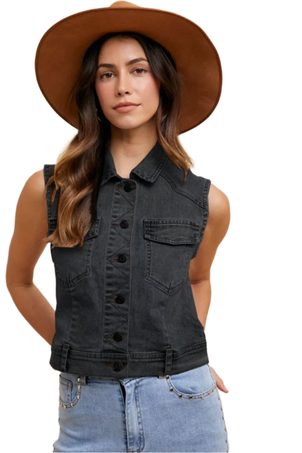 Annie Wear Collared Neck Button Down Denim Vest