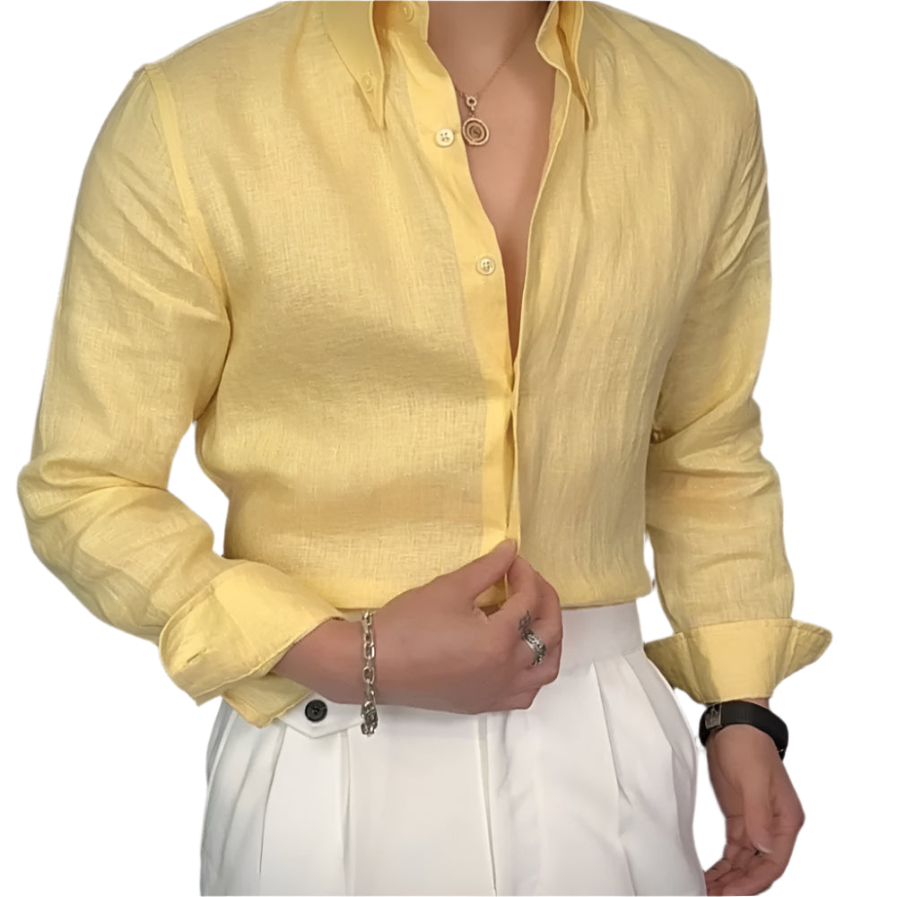 Linen Men's Slim Fit Breathable Button Down Collard Shirt