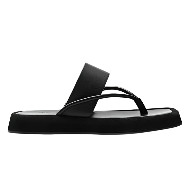 Cowhide Platform Flip Flop Shoes