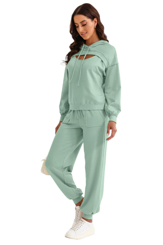 Cutout Drawstring Hoodie and Joggers Active Set