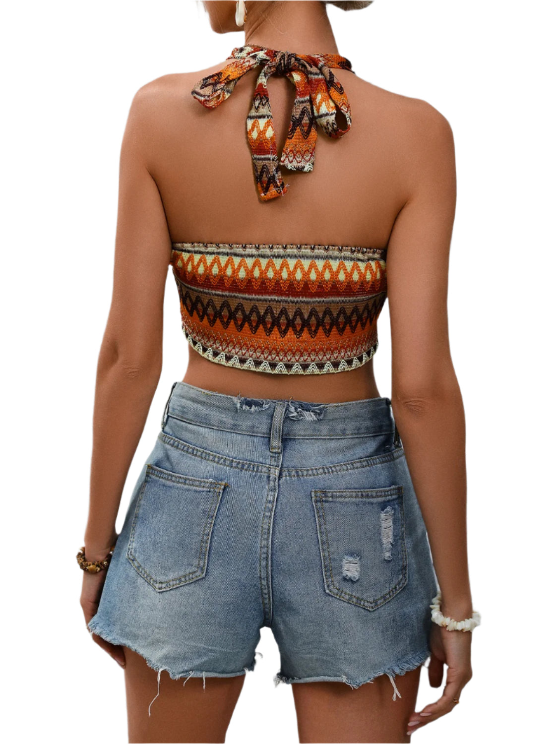 Honey Geometric Halter Neck Cropped Tank