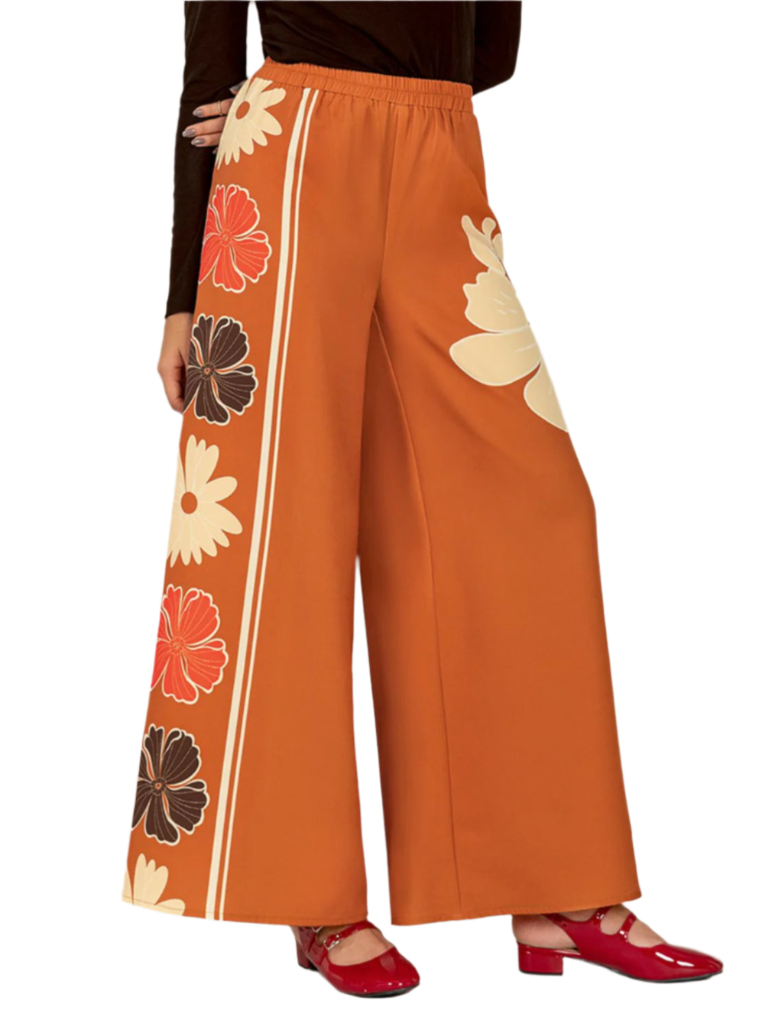 Printed Elastic Waist Wide Leg Pants