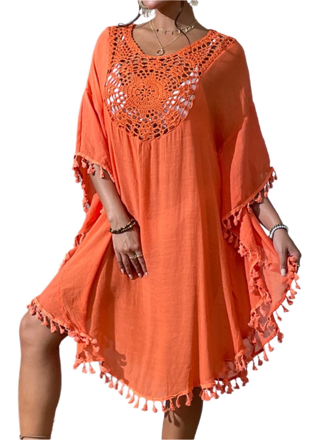 Tassel Cutout Scoop Neck Cover-Up Dress