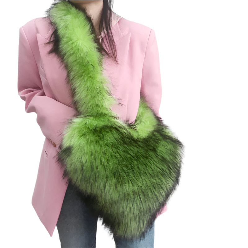 Faux Fur Big Heart Crossbody Bag