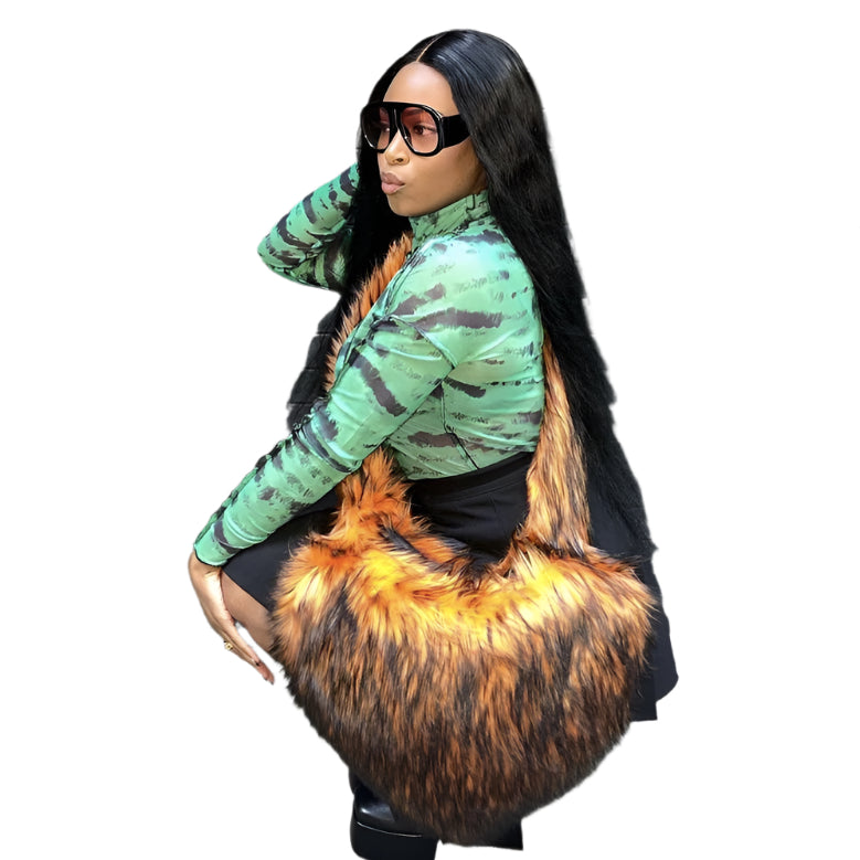 Faux Fur Big Heart Crossbody Bag