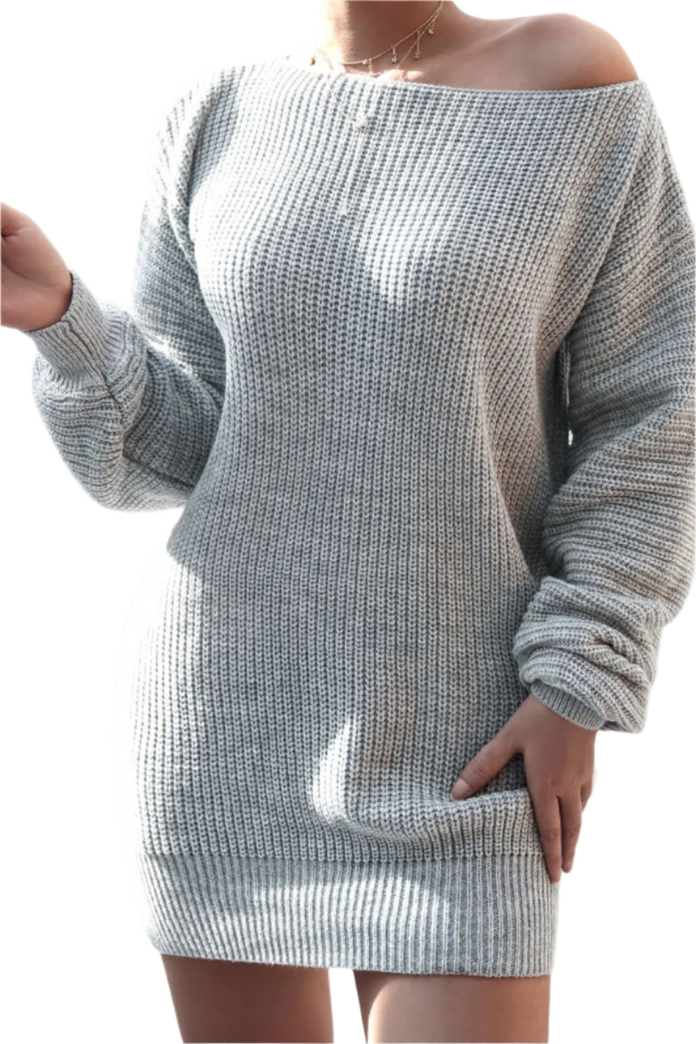 Boat Neck Long Sleeve Mini Sweater Dress