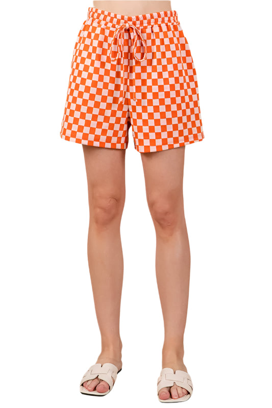 Ces Femme Checkered Round Neck Top and Shorts Set
